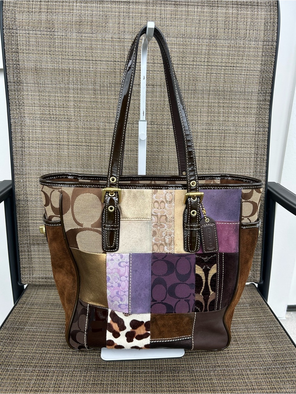 RARE COACH Y2K PURPLE HOLIDAY VINTAGE PURSE PATCHWORK GALLERY TOTE BAG F10515
